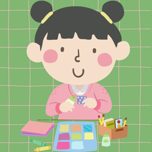 animated girl playing with craft supplies
