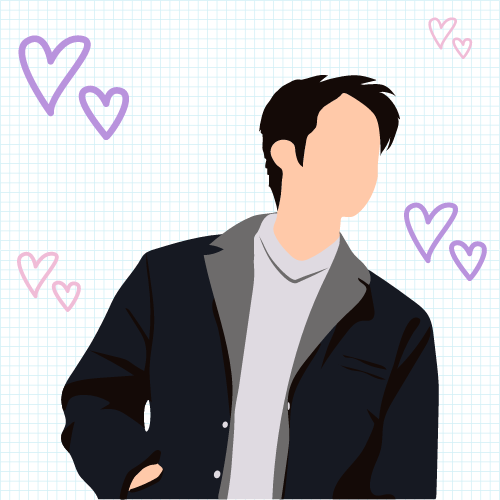 person with hearts drawn around face