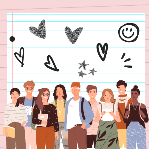 animated people with hearts and smily faces above heads