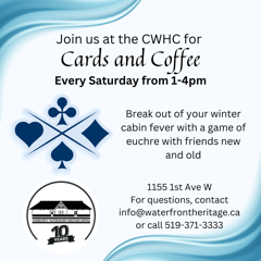 Cards and Coffee graphic with text